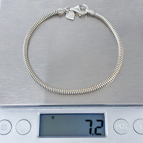 s-l400.jpg Vintage Sterling Silver 925 Snake Chain Charm Bracelet 7.5\